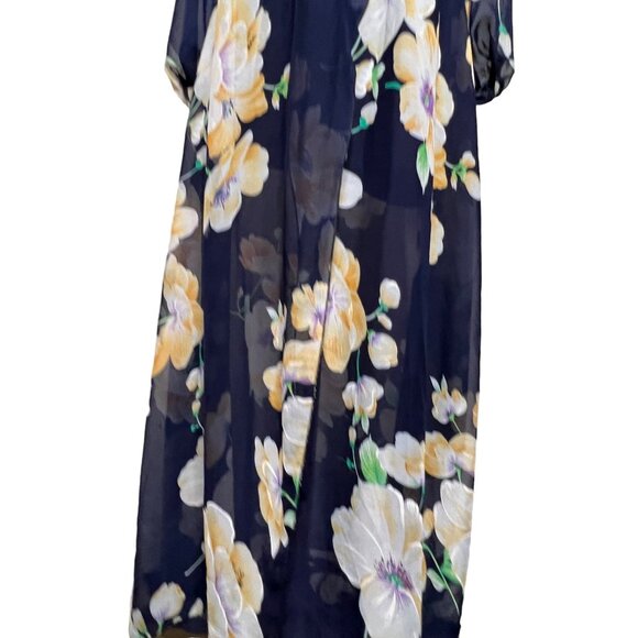 Maxi Navy Blue Floral Sheer A Style Sexy Romantic Feminine Bohemian flaw - Picture 3 of 15